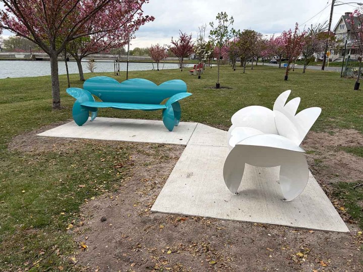 Cloud benches installed on Sunset Lake