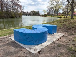 Jessica Bell (Dallas, TX) “Shoreline Conversations”, 2025, powder-coated steel and composite poly lumber Decking
